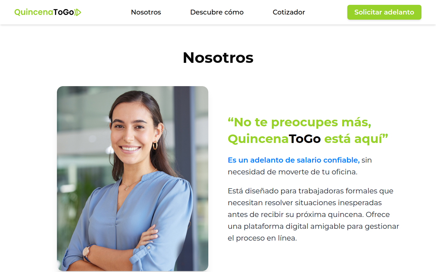 Presentación de QuincenaToGo y su servicio de adelantos de salario.
