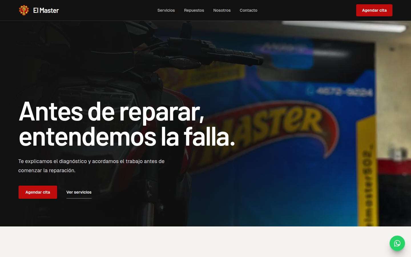 Portada del taller de motocicletas El Master.